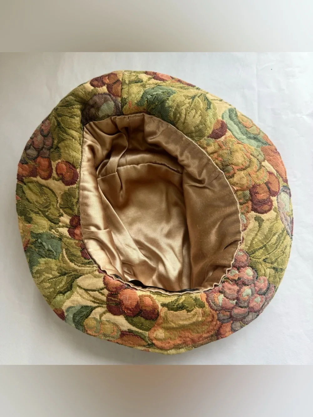 Vintage Ruth 1994 Floral Fruits Tapestry Hat Green Tea Party NY NOLA - Picture 5 of 15